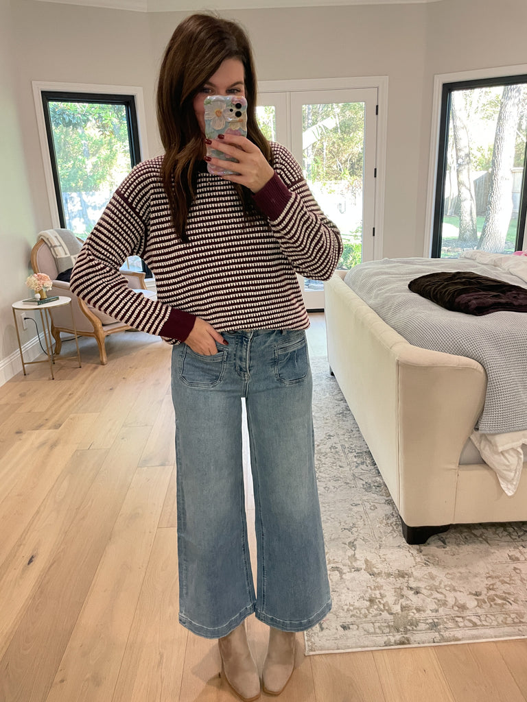 Cozy Lineup Sweater in Burgundy