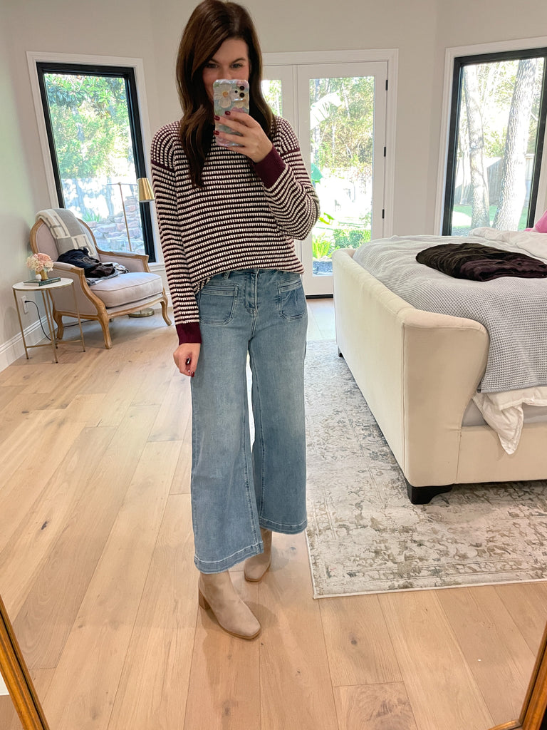 Cozy Lineup Sweater in Burgundy