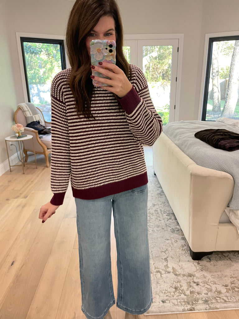 Cozy Lineup Sweater in Burgundy