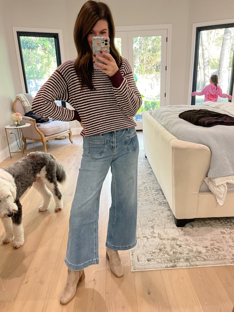 Cozy Lineup Sweater in Burgundy