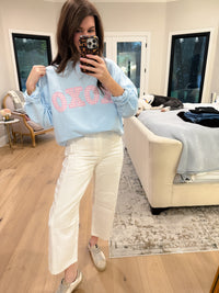 XOXO Gingham Mock Neck Pullover in Blue