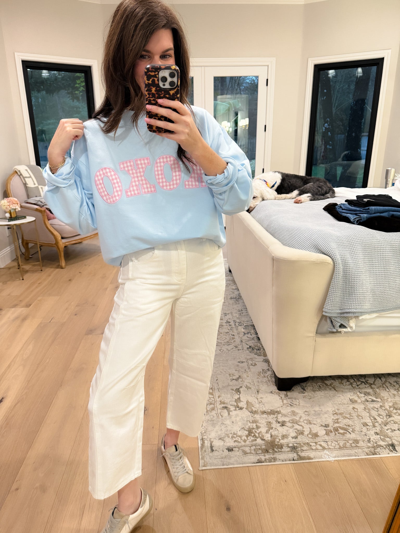 XOXO Gingham Mock Neck Pullover in Blue