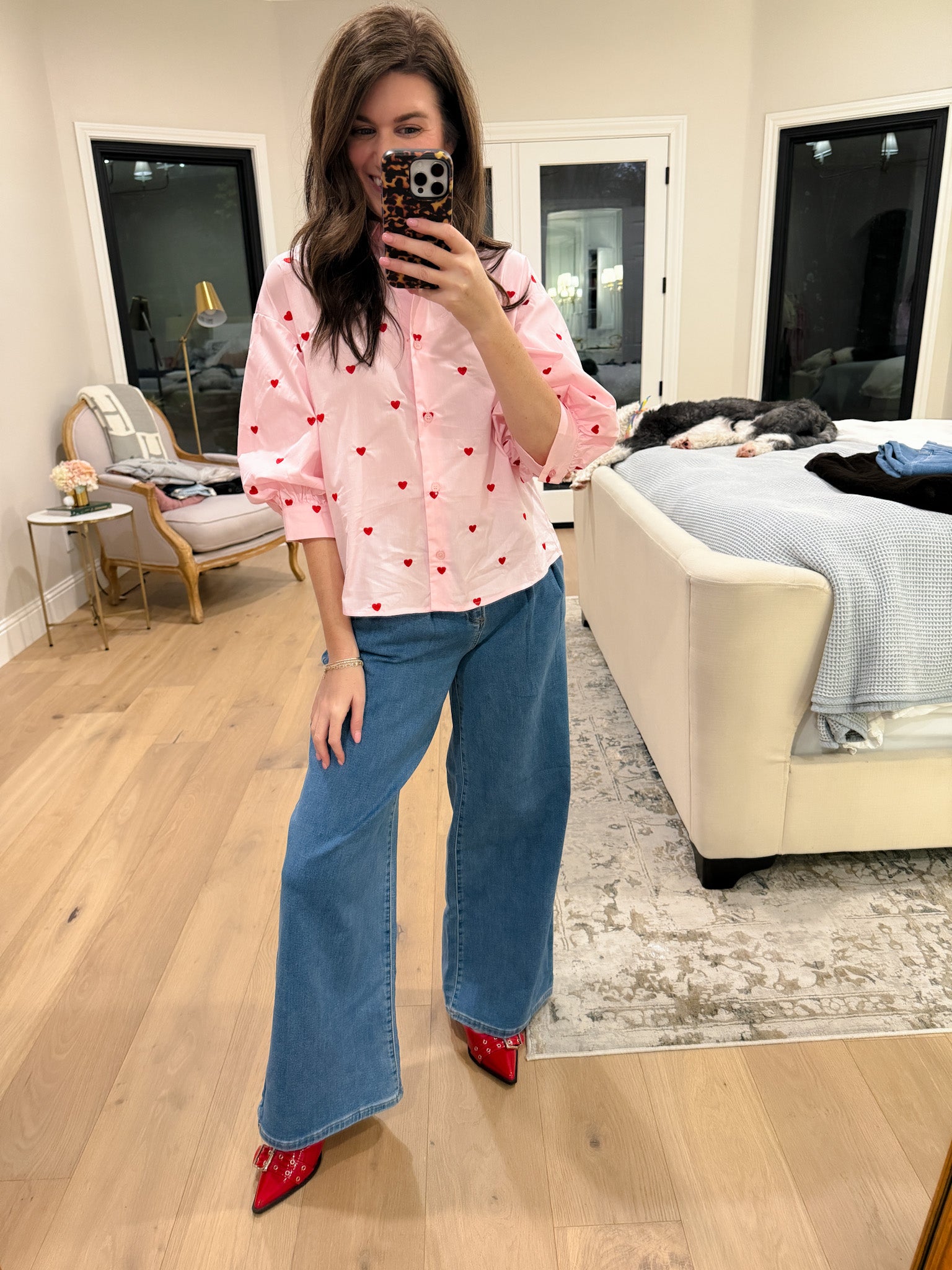 Love Note Button Down in Pink