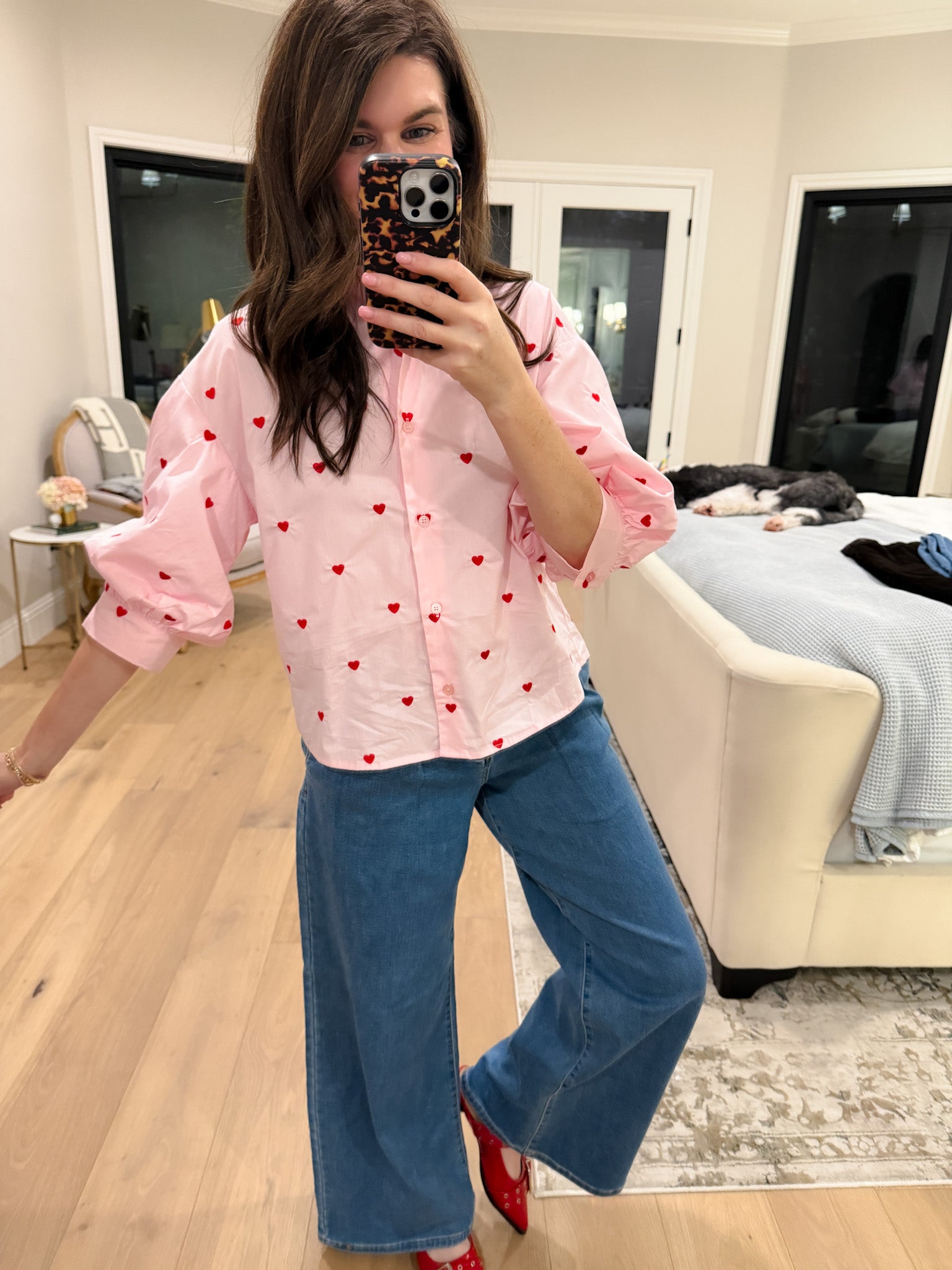 Love Note Button Down in Pink