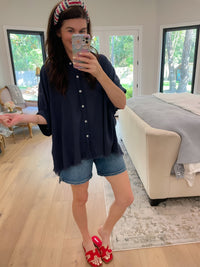 Seaside Blues Linen Button Down in Navy