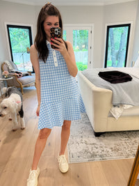Paddles and Prosecco Gingham Dress in Blue