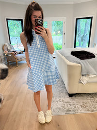 Paddles and Prosecco Gingham Dress in Blue