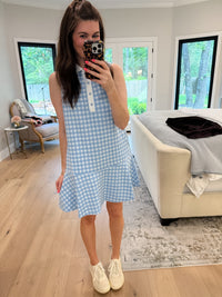 Paddles and Prosecco Gingham Dress in Blue