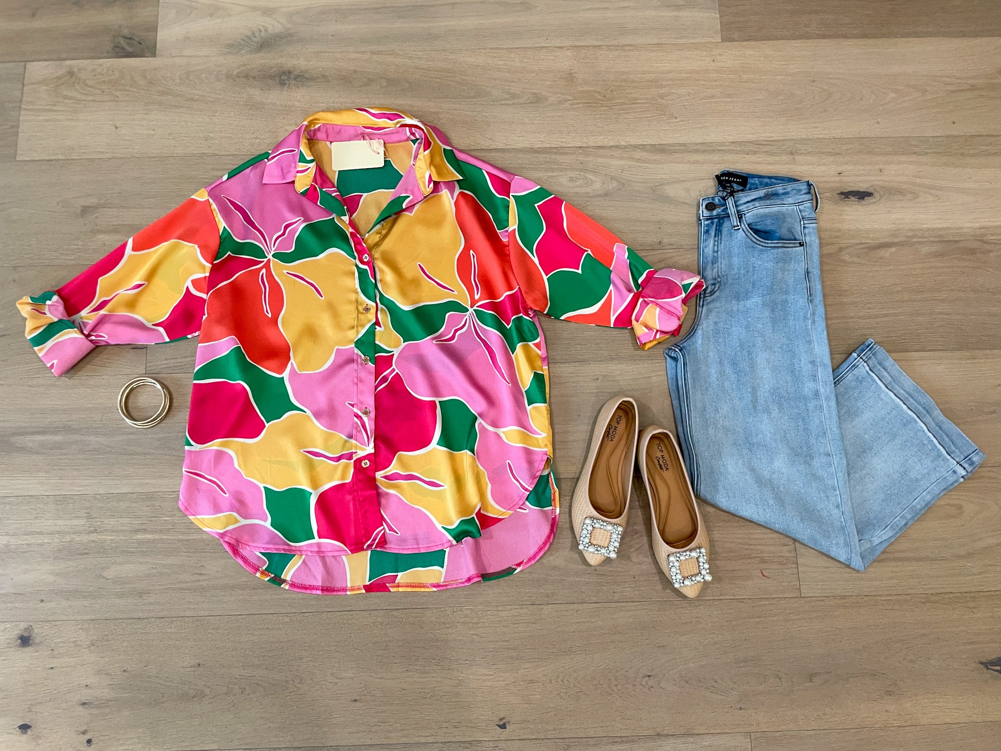 Dia Button Down in Pink/Yellow