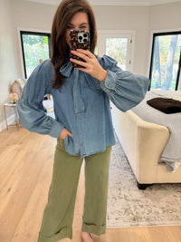 Sweet Intentions Denim Tie Front Top