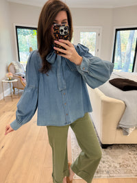 Sweet Intentions Denim Tie Front Top