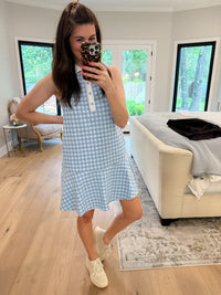 Paddles and Prosecco Gingham Dress in Blue