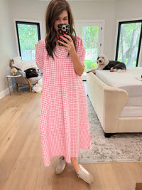 Charleston Charm Gingham Midi Dress in Pink