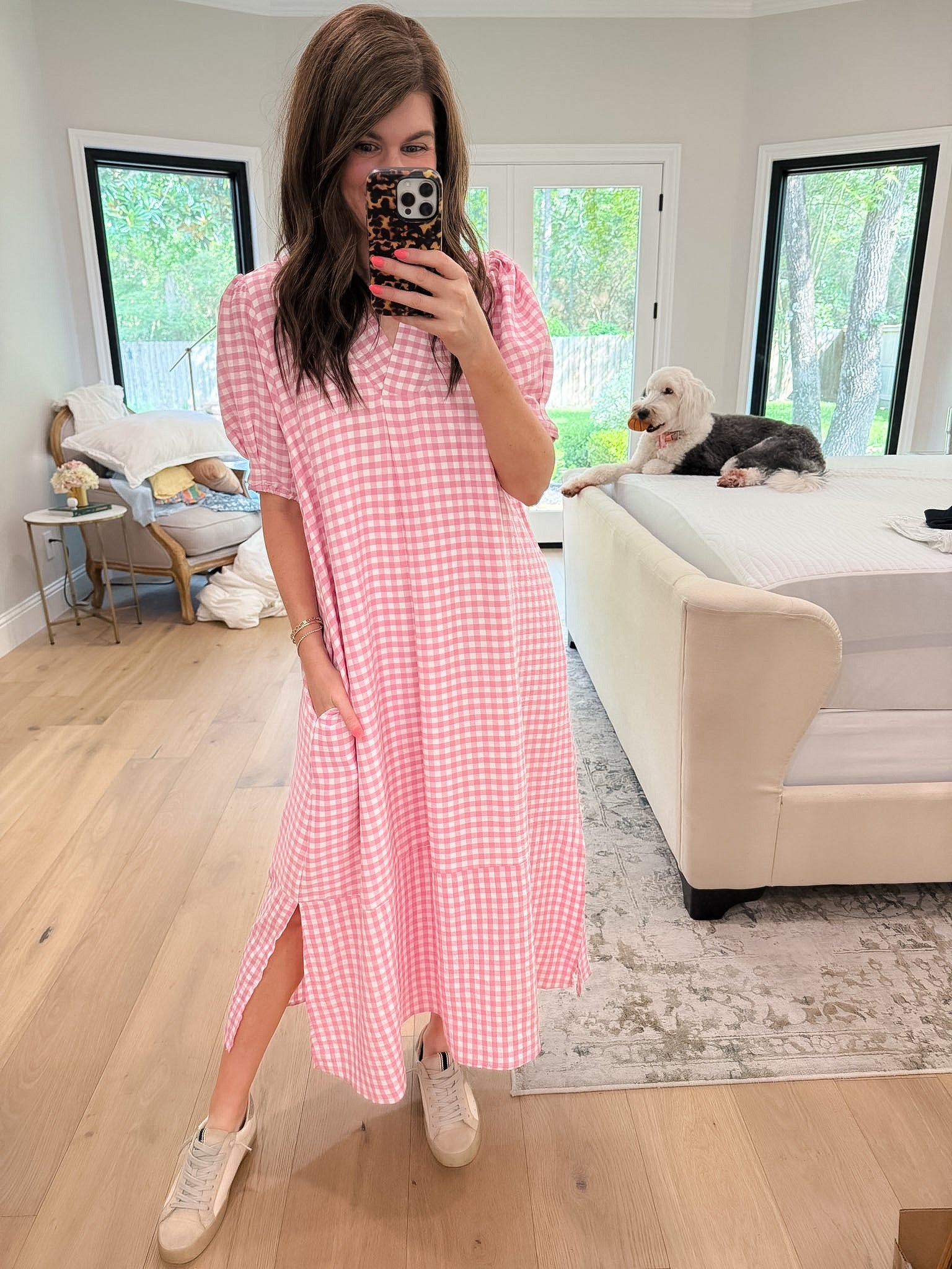 Charleston Charm Gingham Midi Dress in Pink