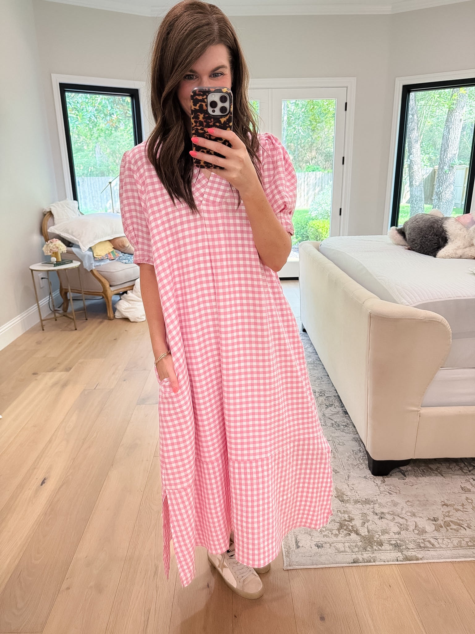 Charleston Charm Gingham Midi Dress in Pink