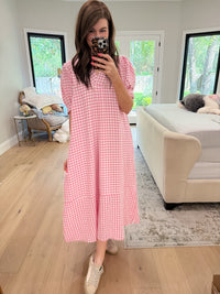 Charleston Charm Gingham Midi Dress in Pink