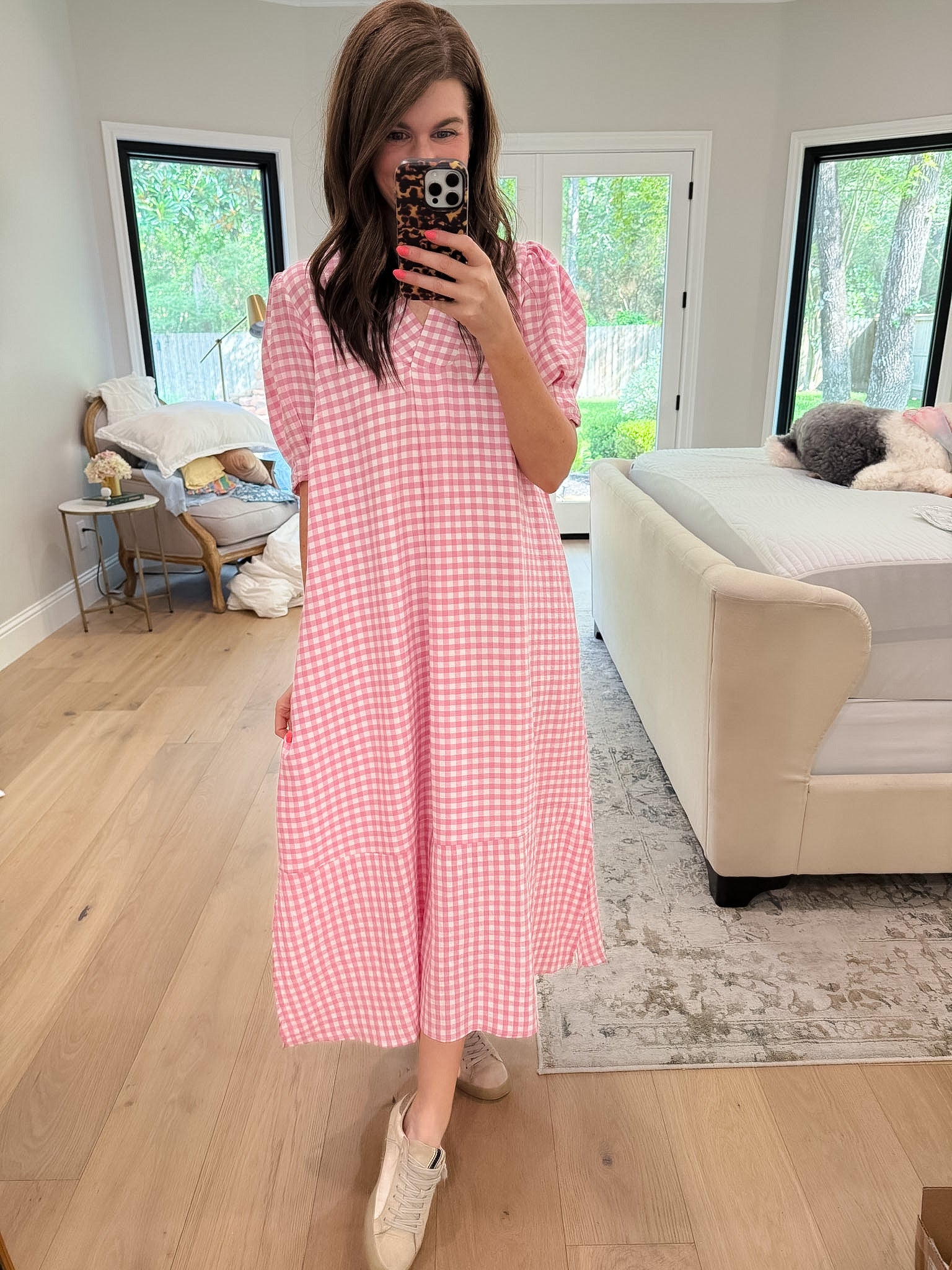 Charleston Charm Gingham Midi Dress in Pink