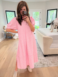 Charleston Charm Gingham Midi Dress in Pink