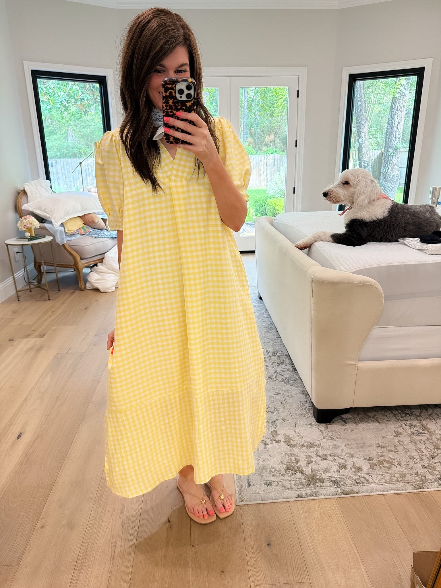 Charleston Charm Gingham Midi Dress in Yellow