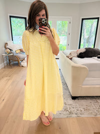 Charleston Charm Gingham Midi Dress in Yellow