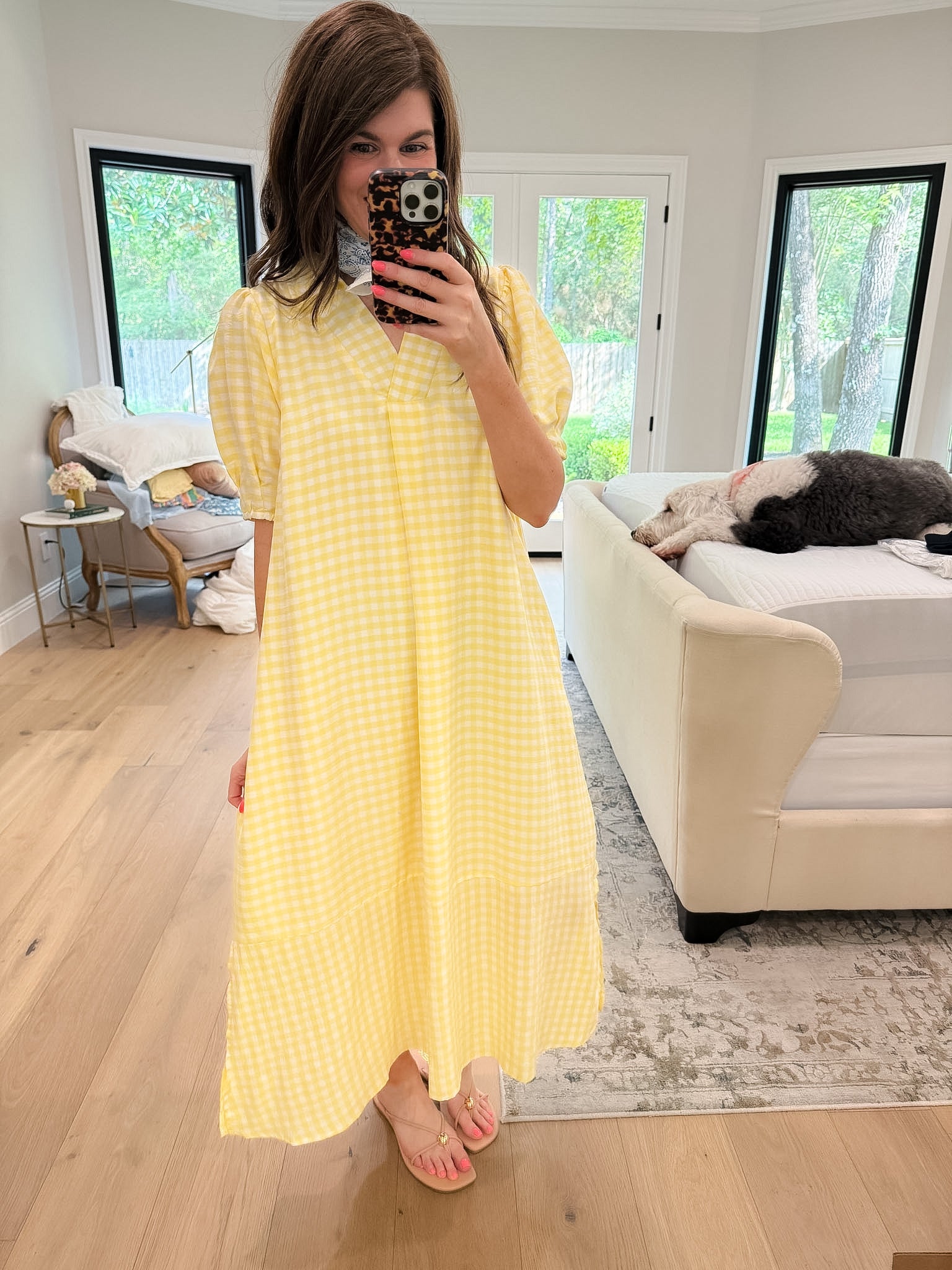 Charleston Charm Gingham Midi Dress in Yellow