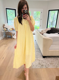 Charleston Charm Gingham Midi Dress in Yellow