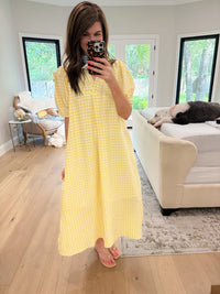 Charleston Charm Gingham Midi Dress in Yellow
