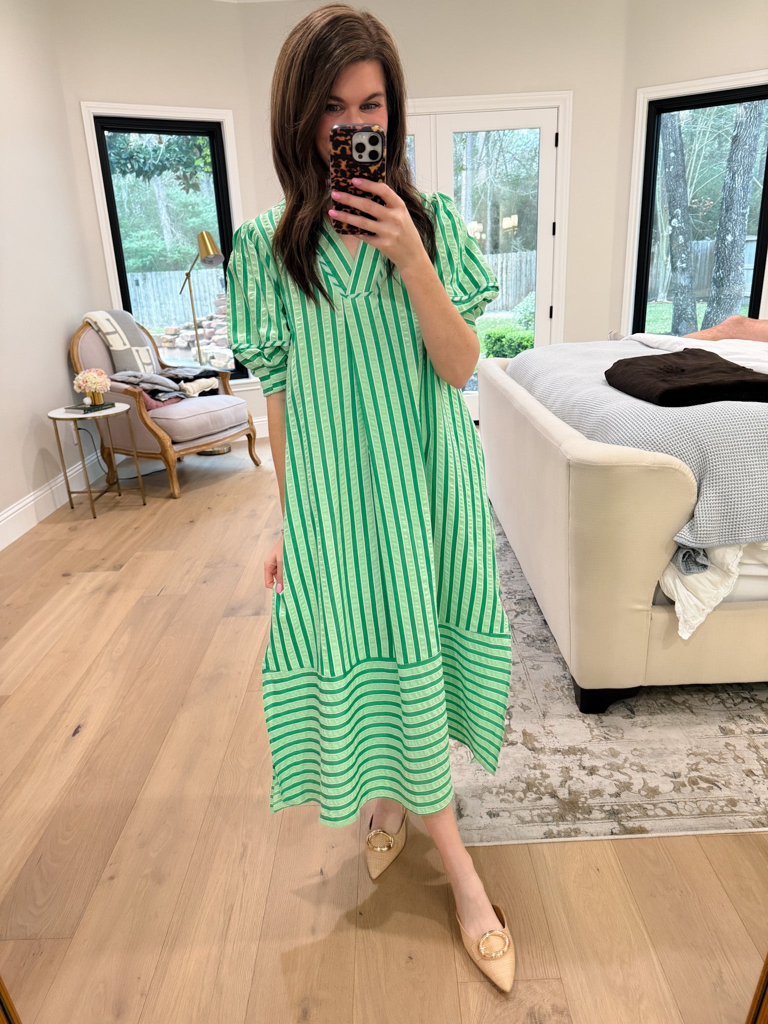 Sunny Side Stripe Midi Dress in Green