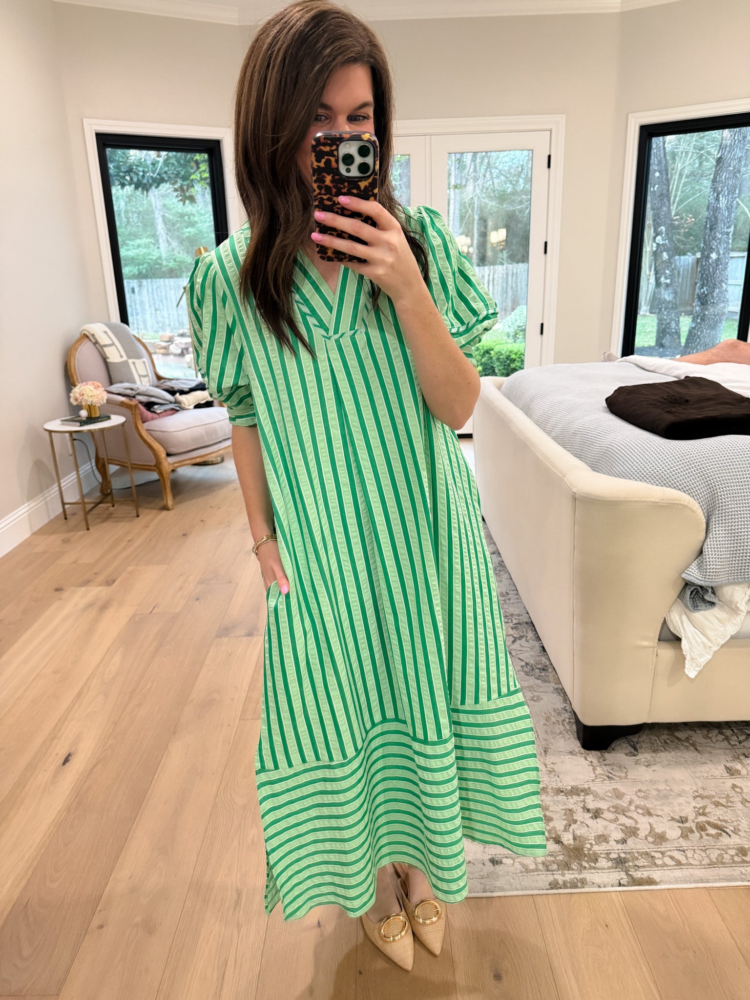 Sunny Side Stripe Midi Dress in Green