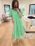 Sunny Side Stripe Midi Dress in Green
