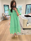 Sunny Side Stripe Midi Dress in Green