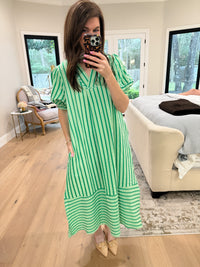 Sunny Side Stripe Midi Dress in Green