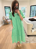 Sunny Side Stripe Midi Dress in Green