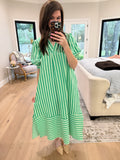 Sunny Side Stripe Midi Dress in Green