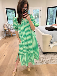 Sunny Side Stripe Midi Dress in Green
