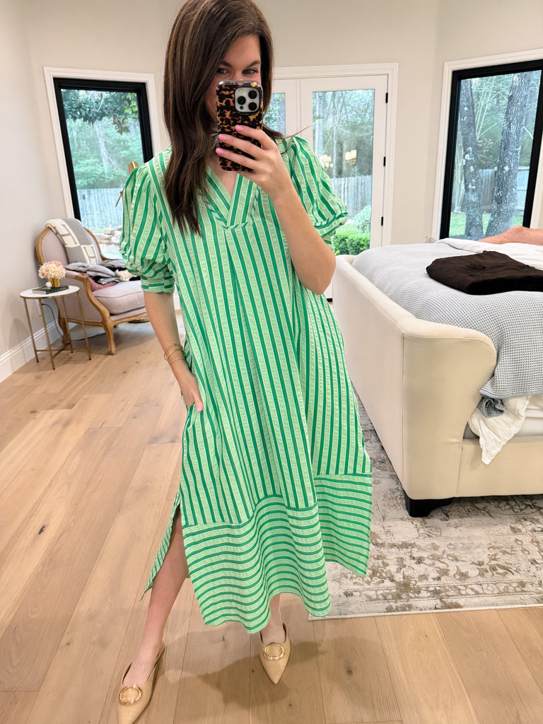 Sunny Side Stripe Midi Dress in Green