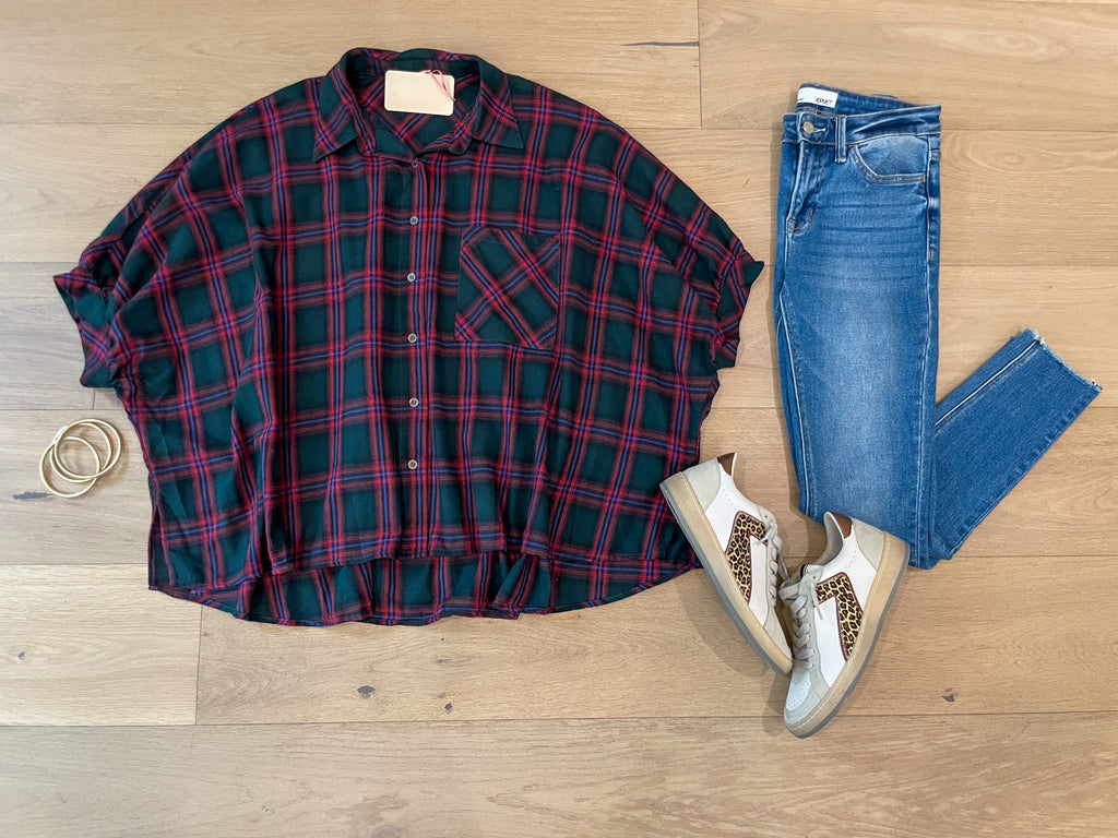 Harvest Cheer Plaid Button Down in Green