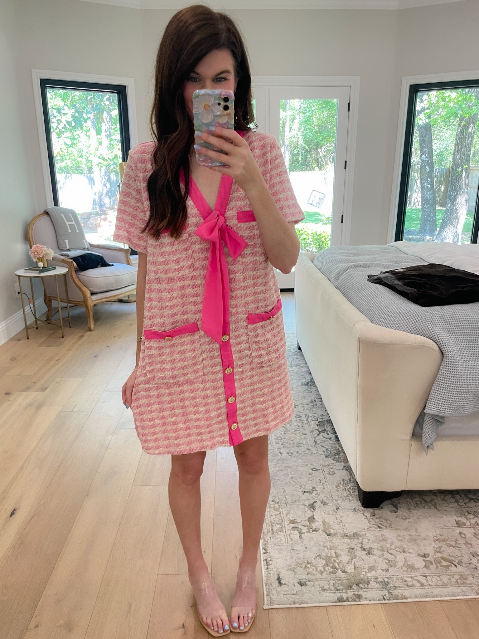 Uptown Chic Tweed Dress in Pink