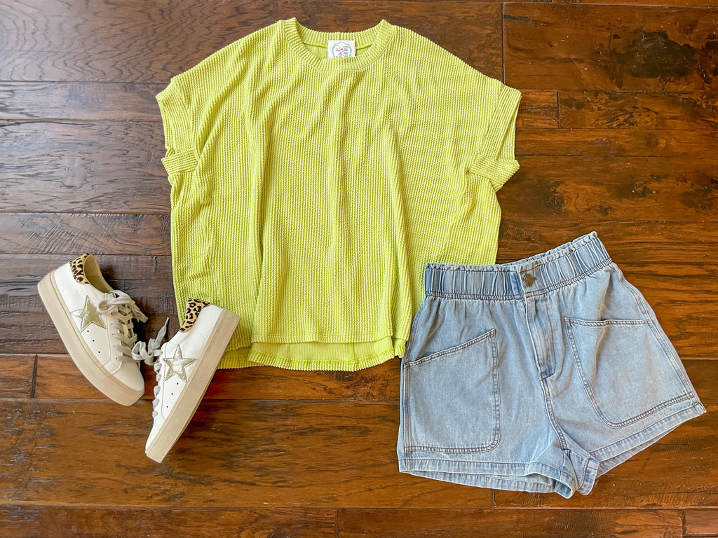 Starting Point Ribbed Tee in Lime