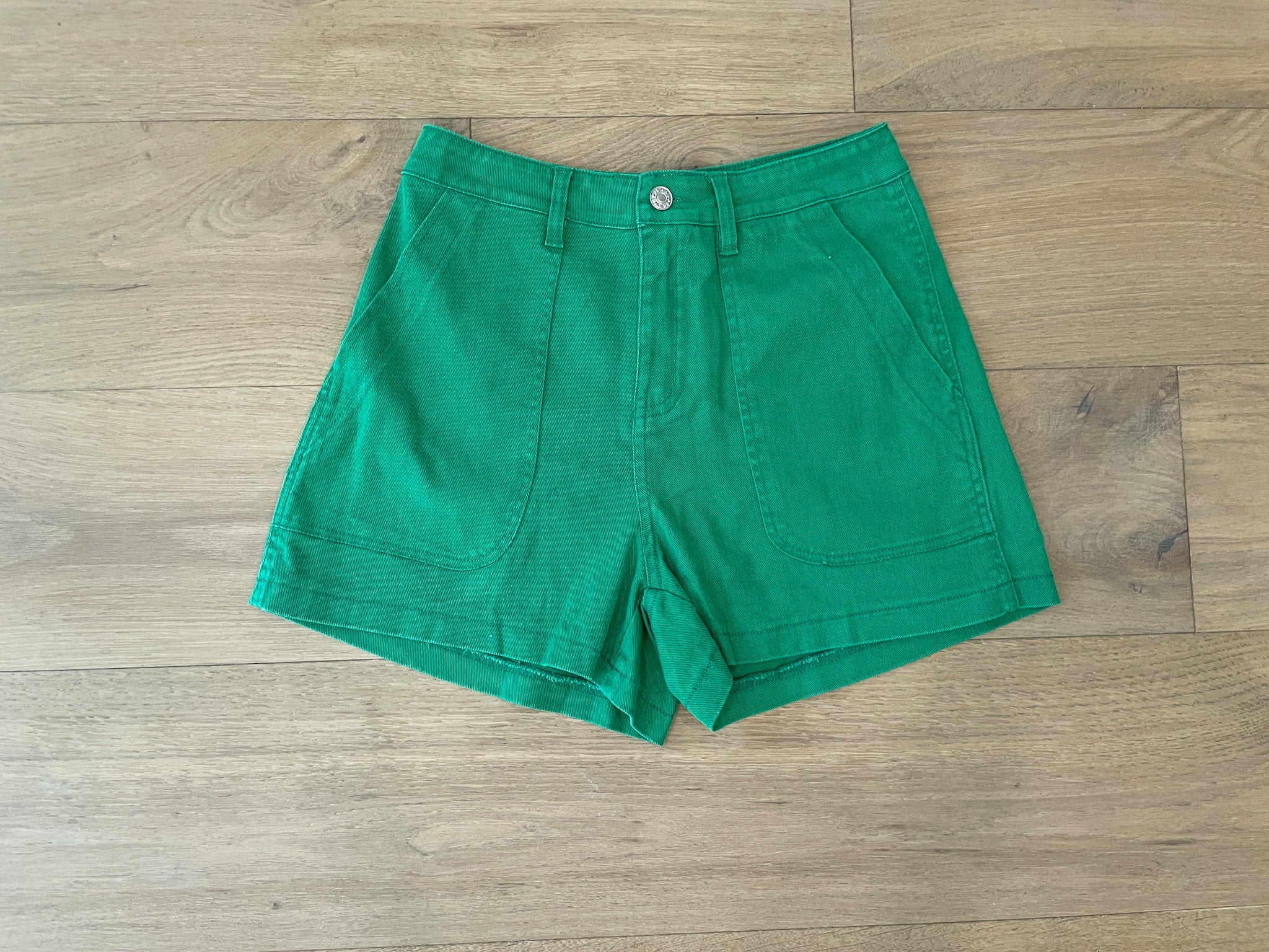 High Energy Green Denim Shorts