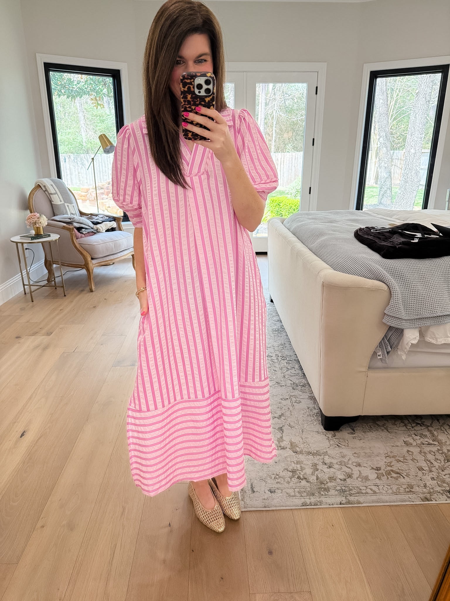 Sunny Side Stripe Midi Dress in Pink