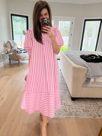 Sunny Side Stripe Midi Dress in Pink