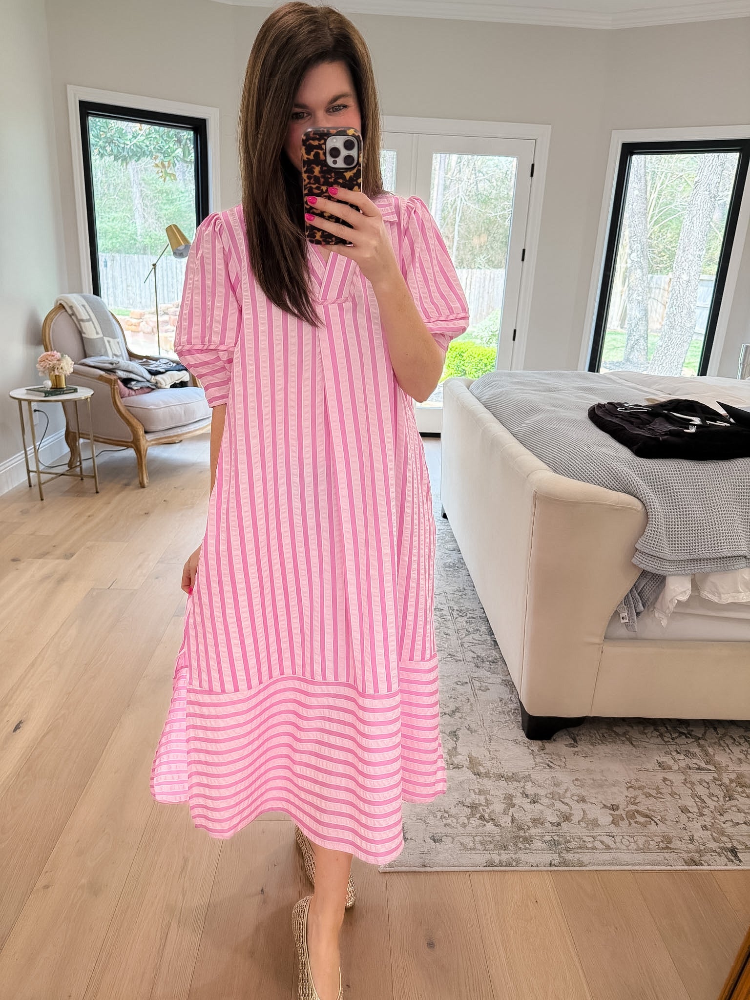 Sunny Side Stripe Midi Dress in Pink