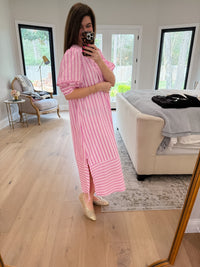 Sunny Side Stripe Midi Dress in Pink