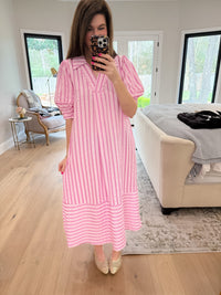 Sunny Side Stripe Midi Dress in Pink