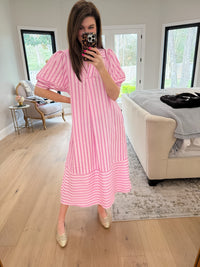 Sunny Side Stripe Midi Dress in Pink