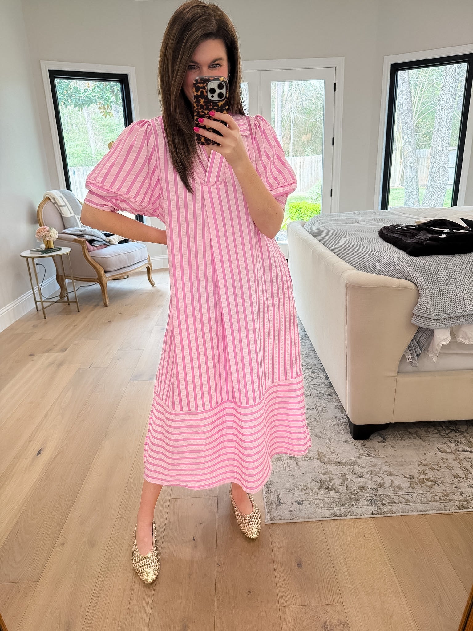 Sunny Side Stripe Midi Dress in Pink