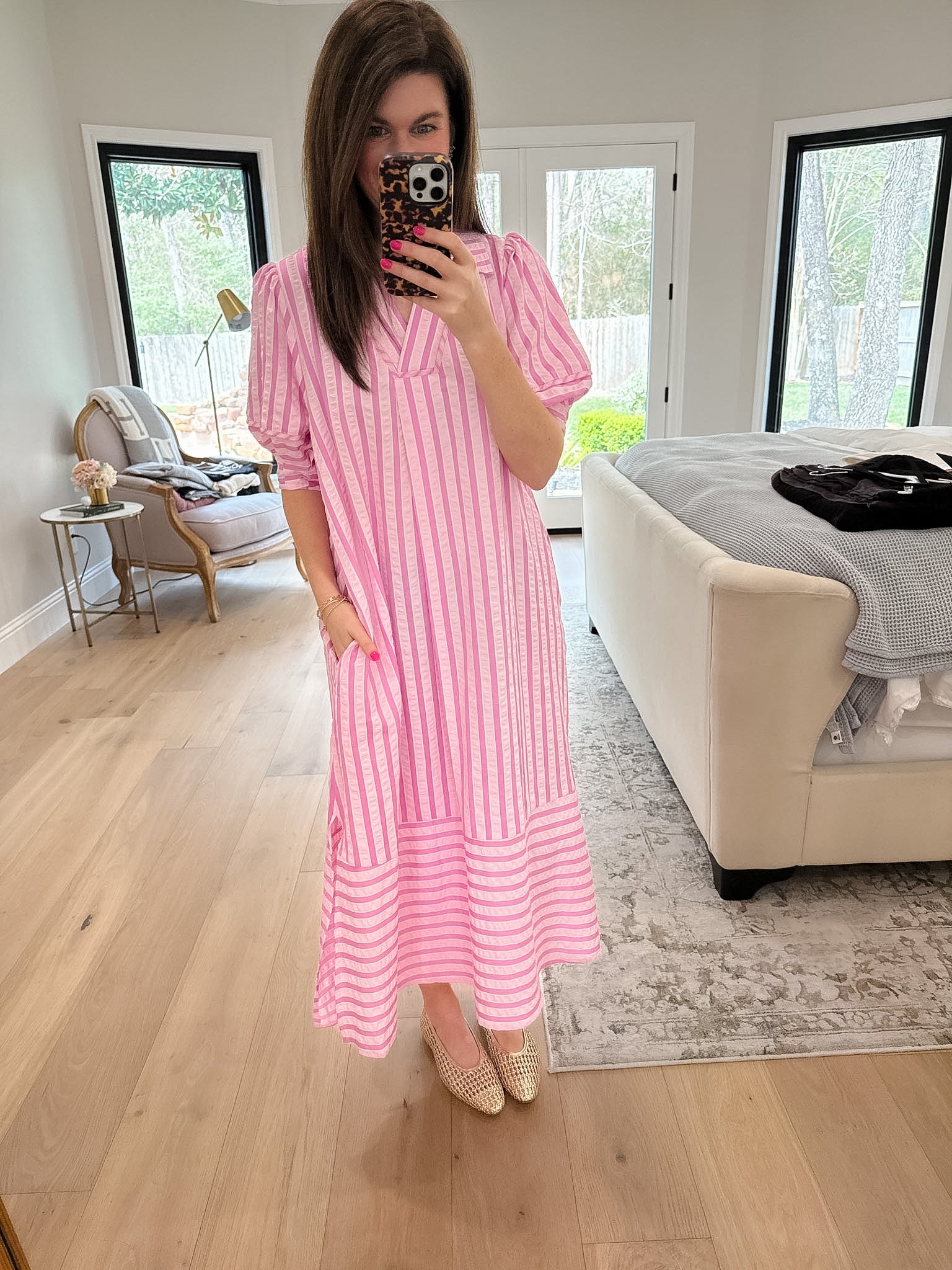Sunny Side Stripe Midi Dress in Pink