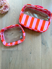 Clearly Chic Cosmetic Bag Set in Sicily Stripes Pink *Final Sale*
