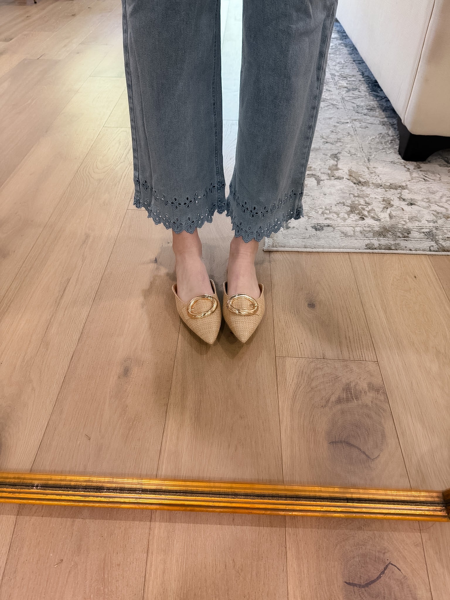 Colette Eyelet Cropped Jeans in Light Denim